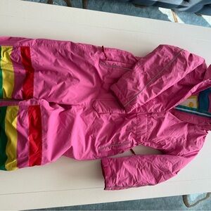 Mini Boden Pink Snowsuit with Blue and Yellow Accents